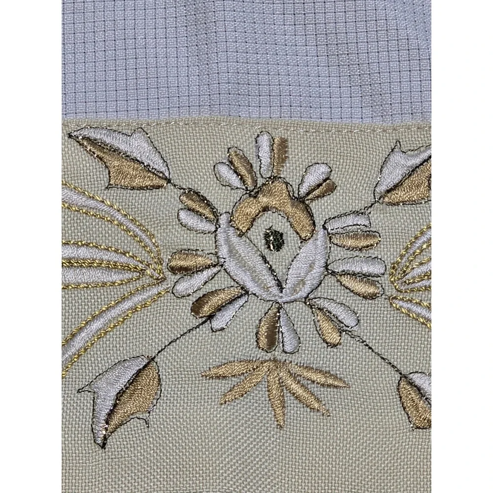Table Runner Topper Set Beige Gold Floral Excellent Embroidered Tassels